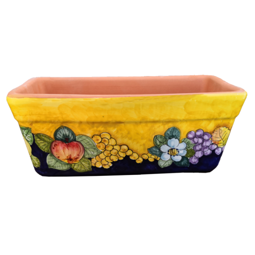Jardinera rectangular. Fondo amarillo con uvas, granadas... 2