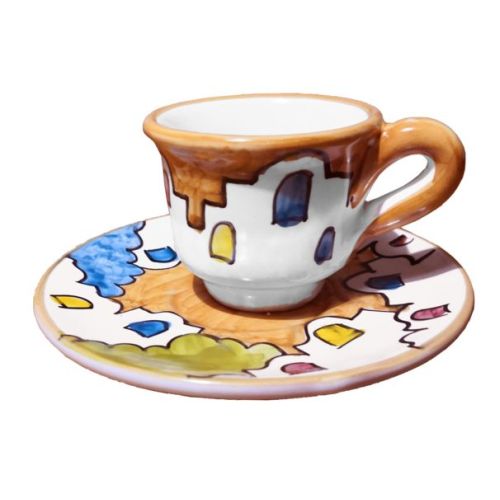 Coffee cup with saucer. Little Houses Line. Vietri ceramic. Hand-painted.