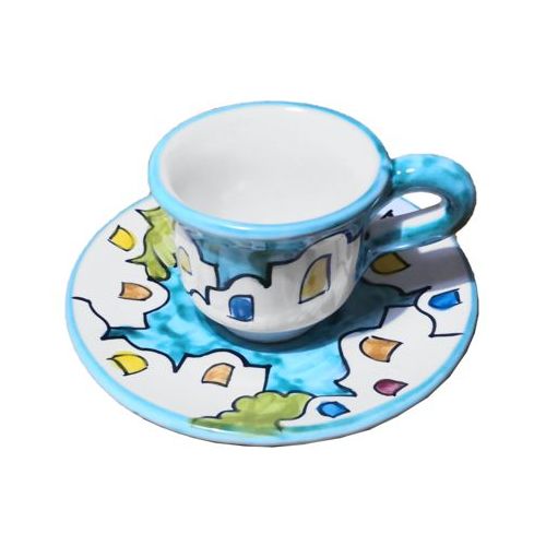Tazzina da caffè con piattino, Linea Casette. Ceramica di Vietri.