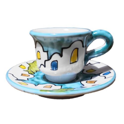 Coffee cup with saucer. Little Houses Line. Vietri ceramic. Hand-painted.