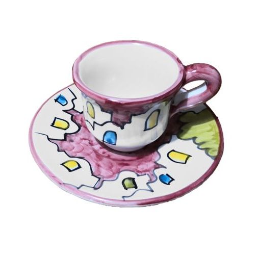 Coffee cup with saucer. Little Houses Line. Vietri ceramic. Hand-painted.