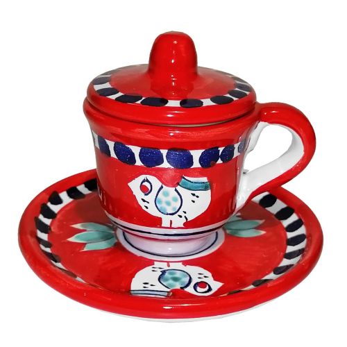 Espressotasse mit Untertasse und Deckel. Tierchen-Linie....