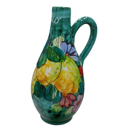 Huilier et Vinaigrier avec Anse. Collection Citrons et Fleurs. Céramique de Vietri Peinte à la Main.