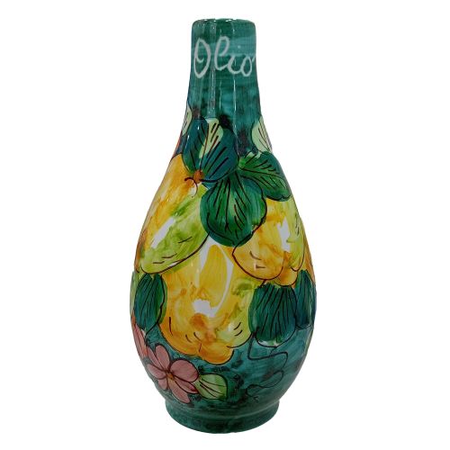 Huilier et Vinaigrier avec Anse. Collection Citrons et Fleurs. Céramique de Vietri Peinte à la Main.
