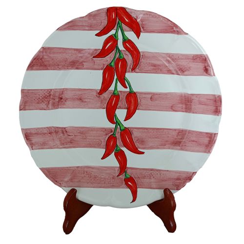 Plate. Stripes Line. Chili Pepper Decor. Vietri Ceramics. Available as soup, dinner, dessert plates or chargers.