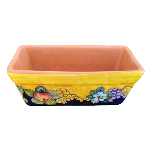 Rectangular Planter. Yellow Base with Grapes,...