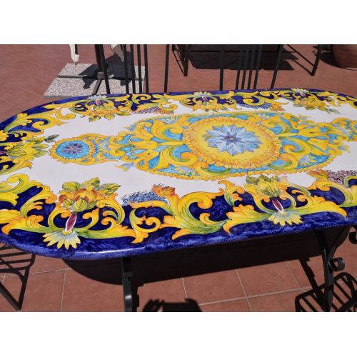 Table. Ceramic-coated lava stone table. Hand-painted Lauria. Vietri ceramic.