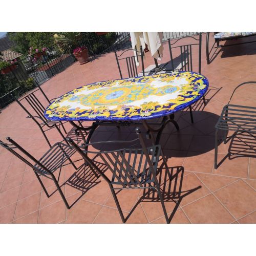 Table. Ceramic-coated lava stone table. Hand-painted Lauria. Vietri ceramic.