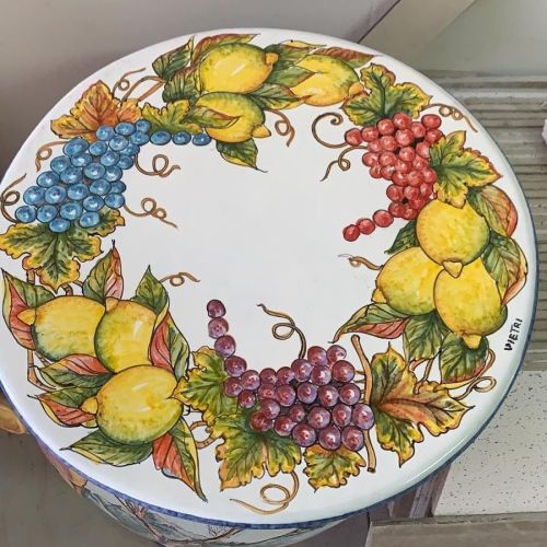 Table. Ceramic-coated lava stone table. Grapes and Citrus. Hand-painted. Vietri ceramic.