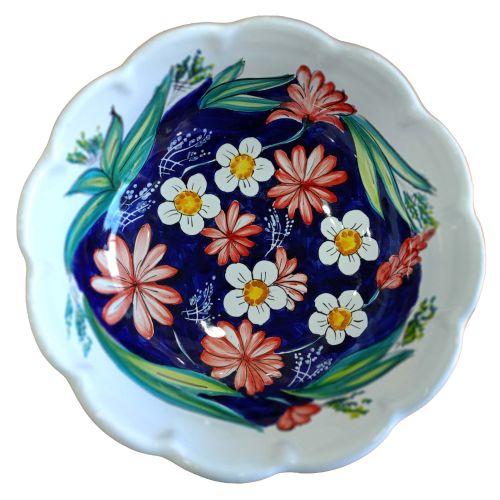 Ensaladera festoneada. Línea Flores de Cerámica Vietri pintadas a mano.