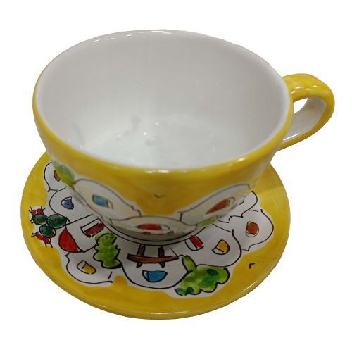 Tasse. Ideal für Milch, Cappuccino oder Tee. Häuschen Linie. Vietri Keramik. Handbemalt.