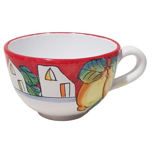 Tazza. Ideale per latte, cappuccino o tè. Linea Casette e Limoni. Ceramica di Vietri. Dipinta a mano.