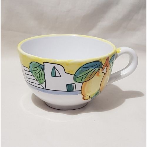Tasse. Ideal für Milch, Cappuccino oder Tee. Häuser & Zitronen Linie. Vietri-Keramik. Handbemalt.