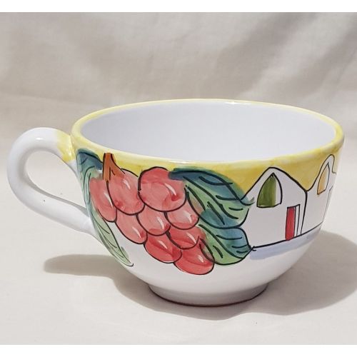 Tasse. Ideal für Milch, Cappuccino oder Tee. Häuser & Zitronen Linie. Vietri-Keramik. Handbemalt.