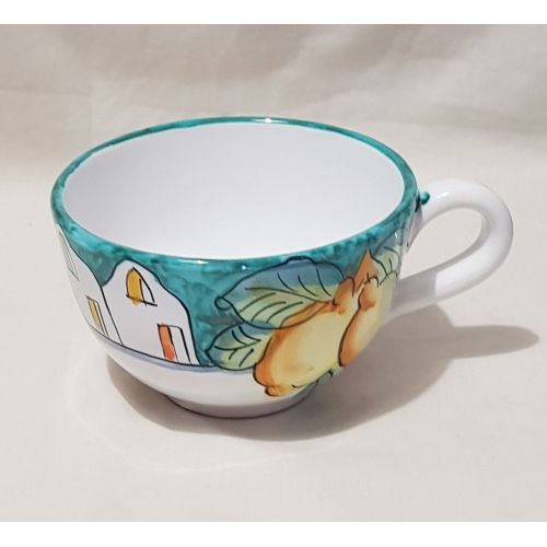 Tazza. Ideale per latte, cappuccino o tè. Linea Casette e Limoni. Ceramica di Vietri. Dipinta a mano.