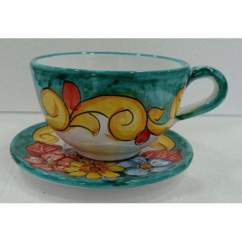 Tasse. Ideal für Milch, Cappuccino oder Tee. Häuschen Linie. Vietri Keramik. Handbemalt.