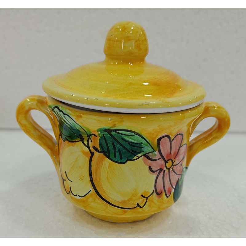 Sugar bowl. Fruit and Lemon line. Hand-painted...