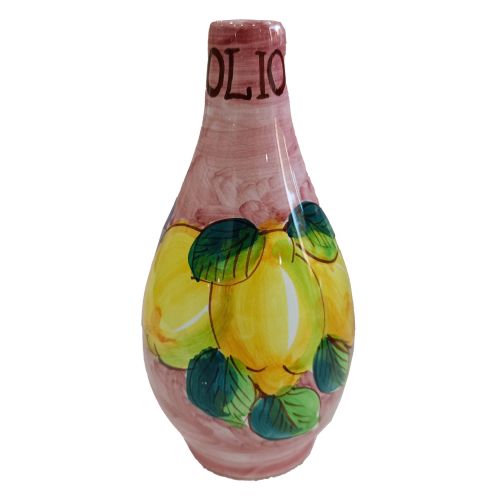 Oil and Vinegar Bottle with Handle. Lemons and Flowers Collection. Hand-Painted Vietri Ceramics.