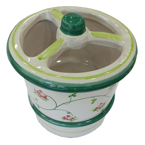Besteckabtropfbehälter. Blumen-Kollektion. Handbemalte Vietri-Keramik.
