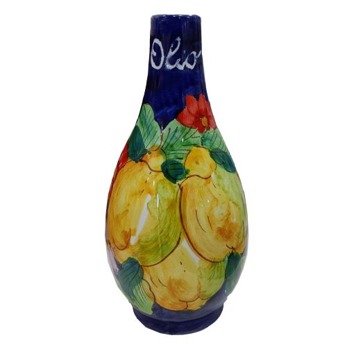 Oil and Vinegar Bottle with Handle. Lemons and Flowers Collection. Hand-Painted Vietri Ceramics.