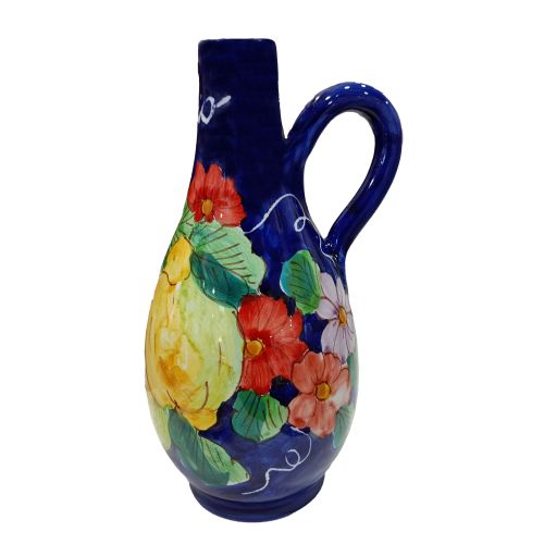 Öl- und Essigflasche mit Griff. Zitronen- und Blumen-Kollektion. Handbemalte Vietri-Keramik.