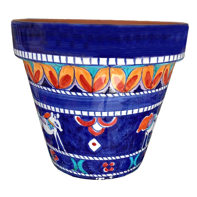 Vaso conico, soggetto equestre. Ceramica di...