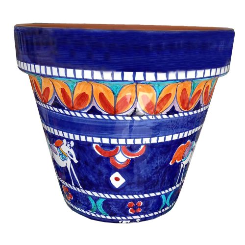 Vaso conico, soggetto equestre. Ceramica di Vietri dipinto a mano.