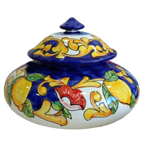 Biscottiera. Linea Barocco e Limoni. Ceramica di Vietri. Dipinta a mano.