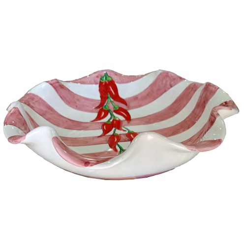 Bowl Scalloped salad bowl. Stripes and Chilli Line Hand-painted Vietri ceramic