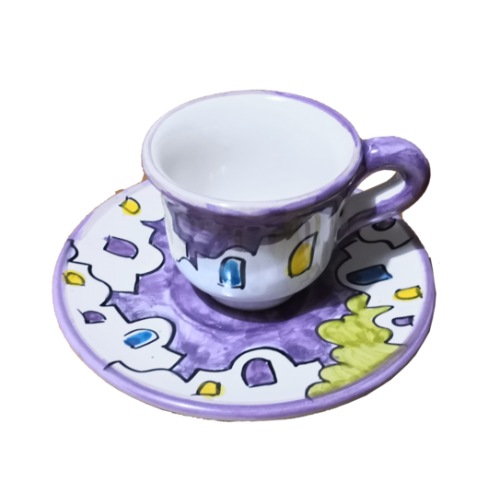 Tazzina da caffè con piattino, Linea Casette. Ceramica di Vietri.