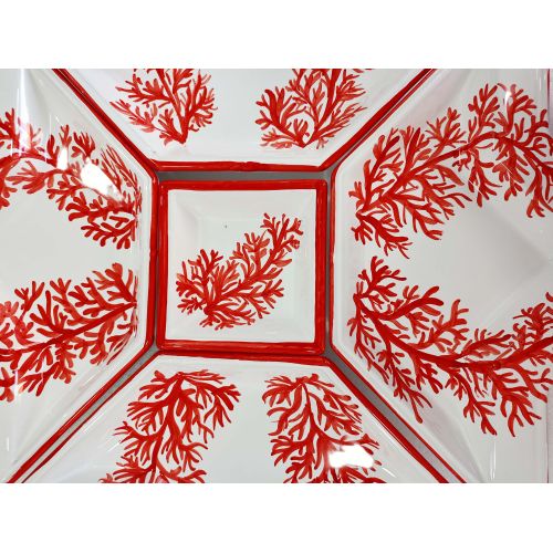 Antipastiera. Cena Fredda. 5 pezzi. Linea Marini. Corallo. Ceramica di Vietri. Dipinta a mano