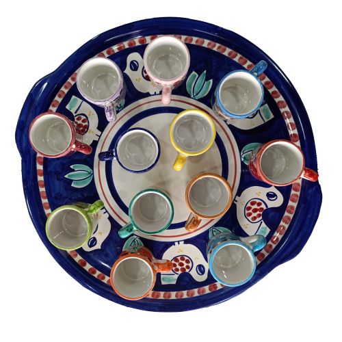 Tray with 12 cups. Little Animals line. Vietri ceramic. Hand-painted.