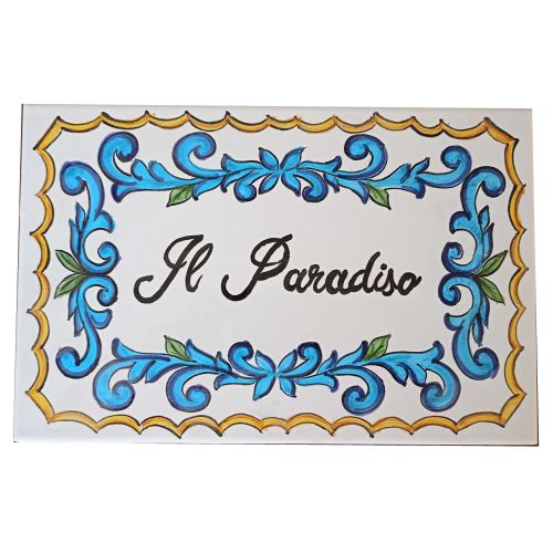 Placa rectangular personalizable. Cerámica de Vietri....
