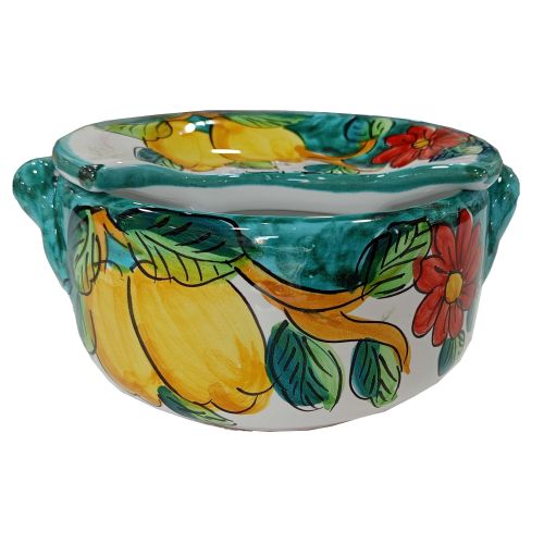 Mozzarella Cheese Pot Lemons and flowers line - handpainted Vietri ceramic