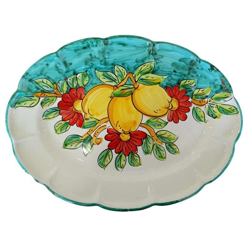 Oval scalloped serving plate. Lemons & Flowers...