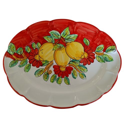 Ovaler Servierteller mit Rand. Zitronen & Blumen-Kollektion. Vietri-Keramik, handbemalt.