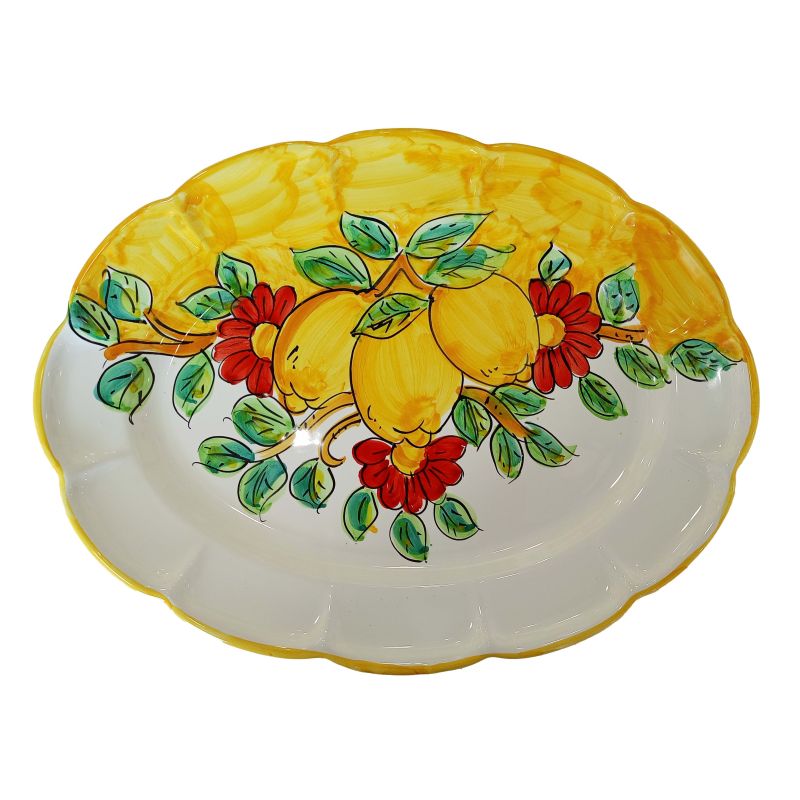 Oval scalloped serving plate. Lemons & Flowers...