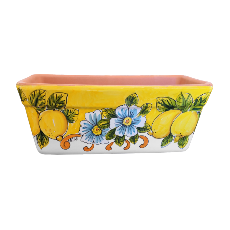 Jardinera rectangular. Fondo amarillo con...
