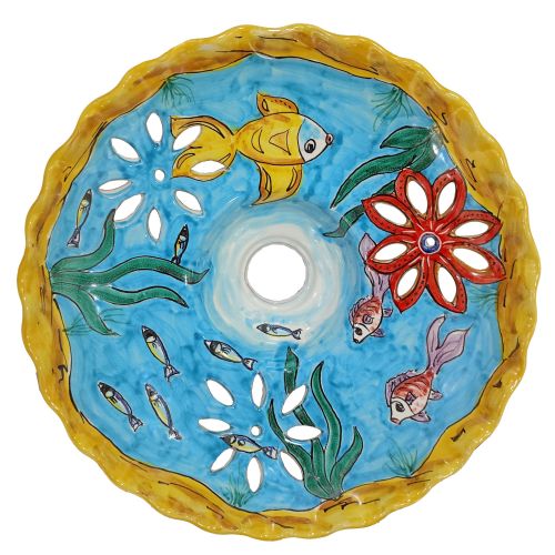 Chandelier Openwork wavy edged. Hand-painted Vietri ceramic.