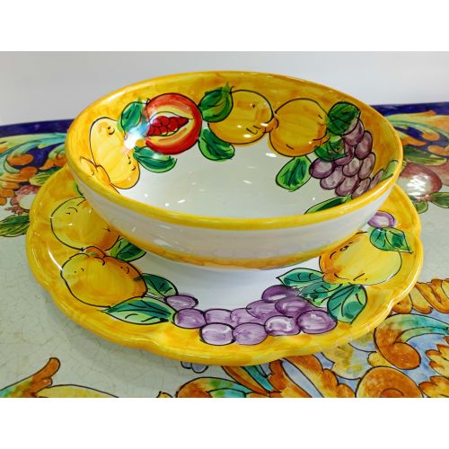Set Piatti. Linea Limoni e Frutta. Ceramica vietrese. Dipinto a Mano