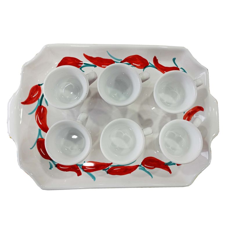 Bandeja con 6 tazas. Línea Chile. Cerámica de...
