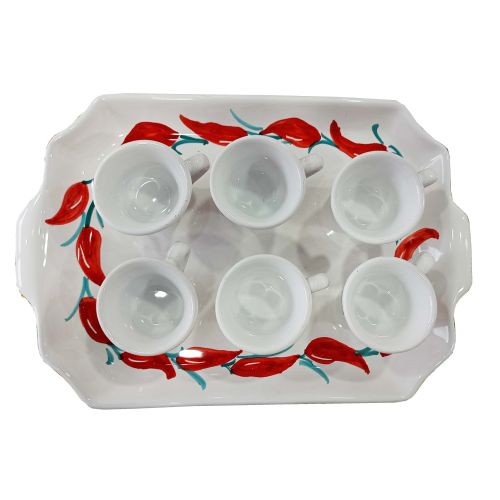 Bandeja con 6 tazas. Línea Chile. Cerámica de Vietri. Pintada a mano.