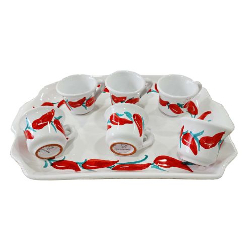 Tray with 6 espresso cups. Chili Line. Vietri ceramic.... 2