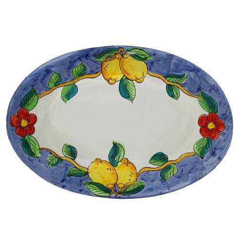 Oval bowl platter. Serving dish. Lemon line. Vietri ceramics. Hand-painted.