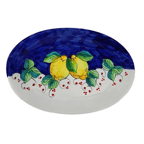 Oval bowl platter. Serving dish. Lemon line. Vietri ceramics. Hand-painted.