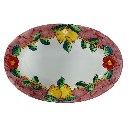 Oval bowl platter. Serving dish. Lemon line. Vietri ceramics. Hand-painted.