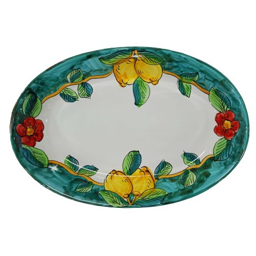 Oval bowl platter. Serving dish. Lemon line. Vietri ceramics. Hand-painted.