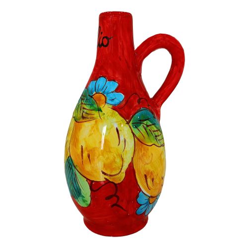 Oil and Vinegar Bottle with Handle. Lemons and Flowers Collection. Hand-Painted Vietri Ceramics.