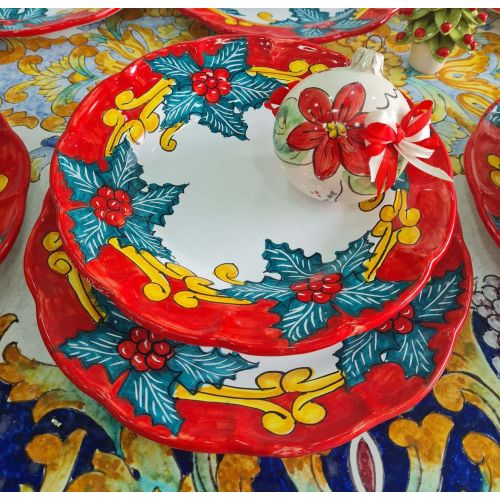 Dish, plate christmas line Christmas Star red. handpainted Vietri ceramic. dinner, fruit/dessert underplate