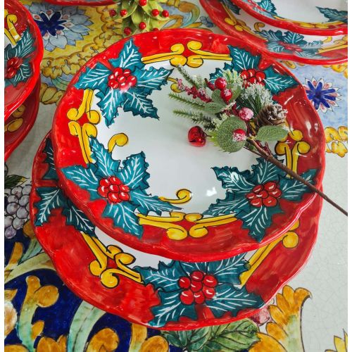 Dish, plate christmas line Christmas Star red. handpainted Vietri ceramic. dinner, fruit/dessert underplate